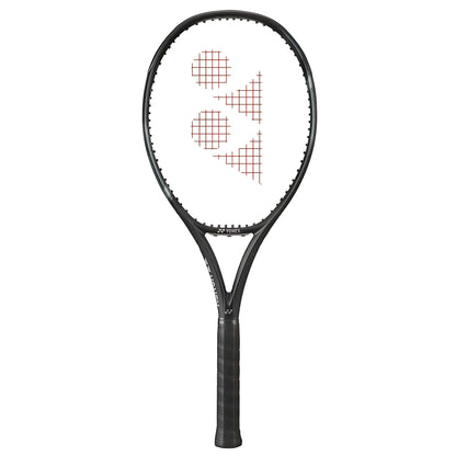 Black tennis racket with Yonex logo on a white background