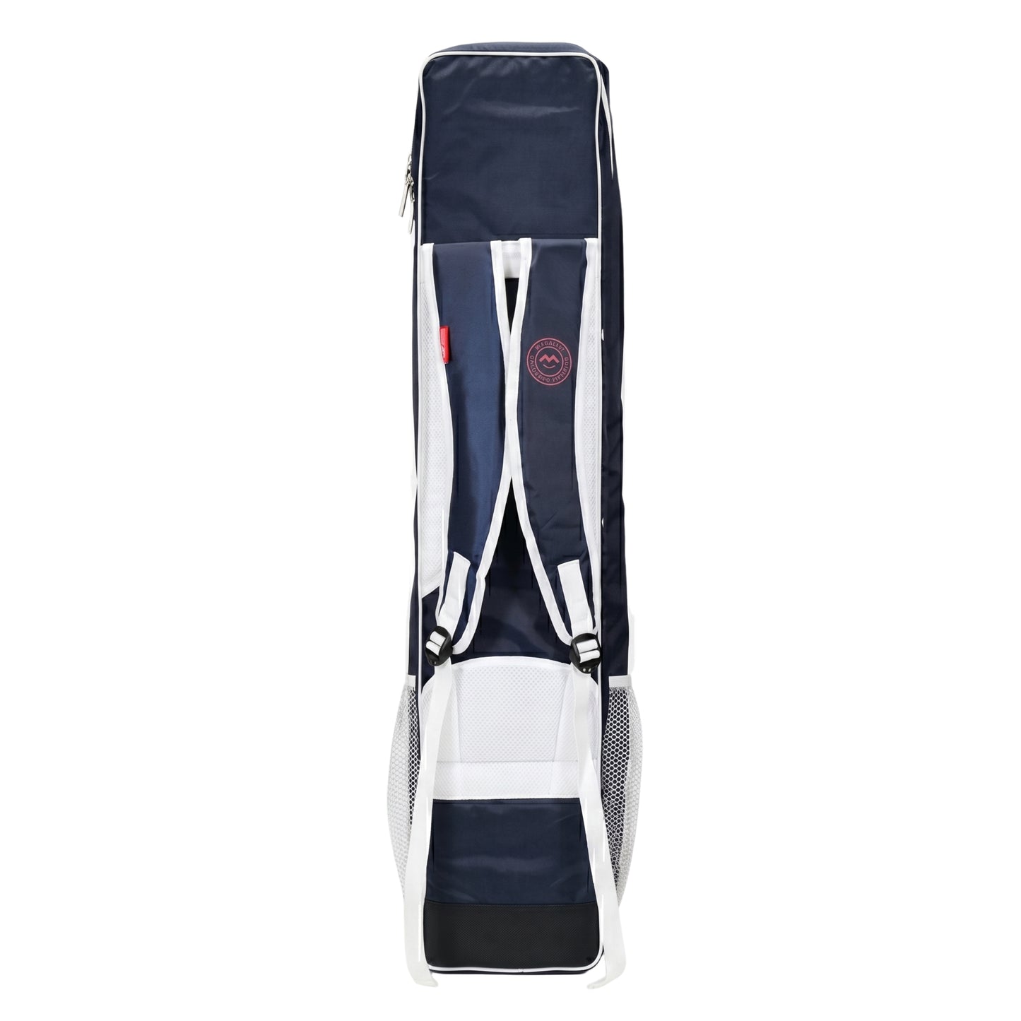 Navy Mercian blue stick bag with white accents on a white background