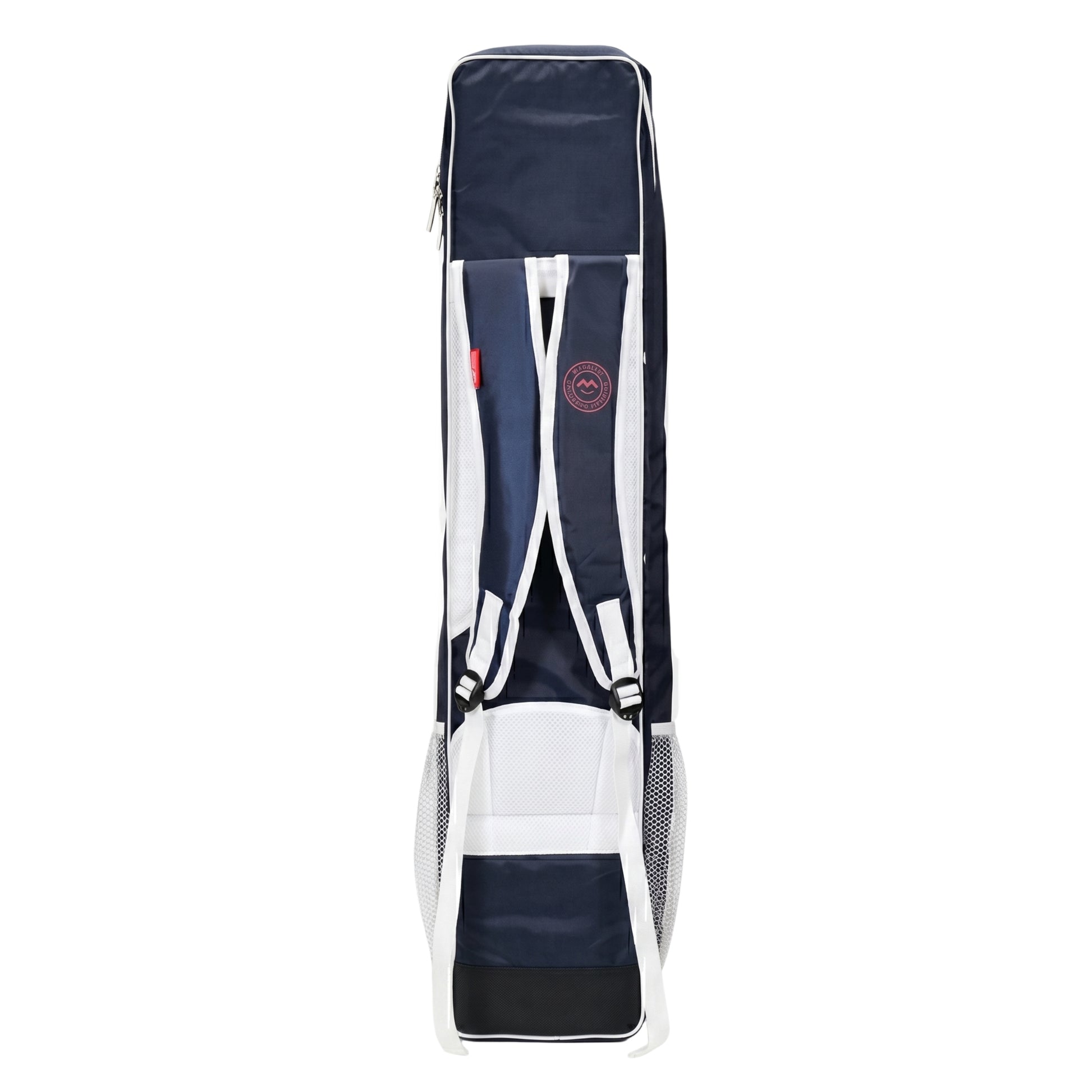 Navy Mercian blue stick bag with white accents on a white background