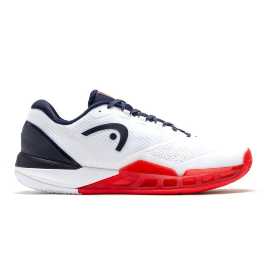 White Head tennis shoe with red sole on a white background