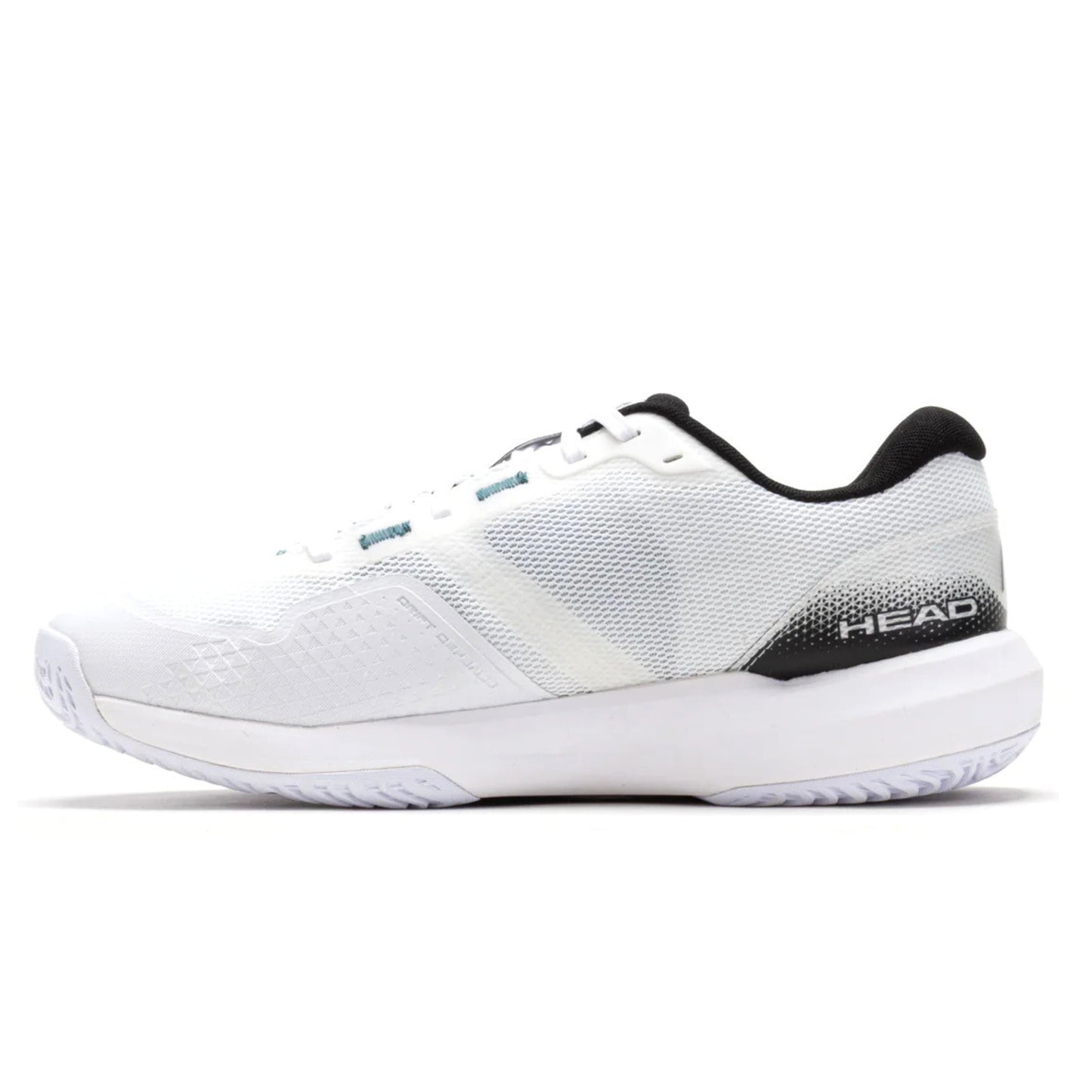 White Head tennis shoe with black and teal accents on a white background