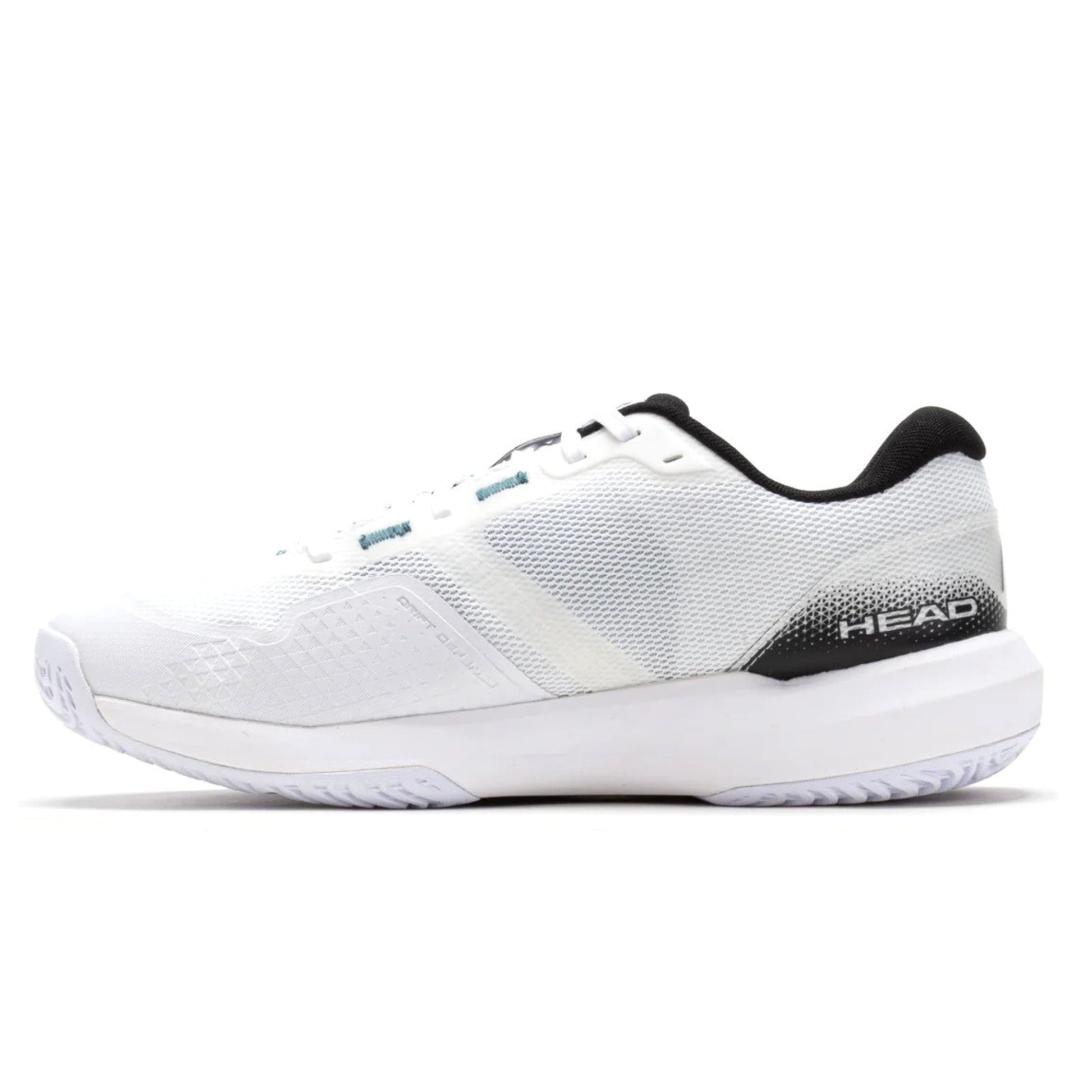 White Head tennis shoe with black and teal accents on a white background
