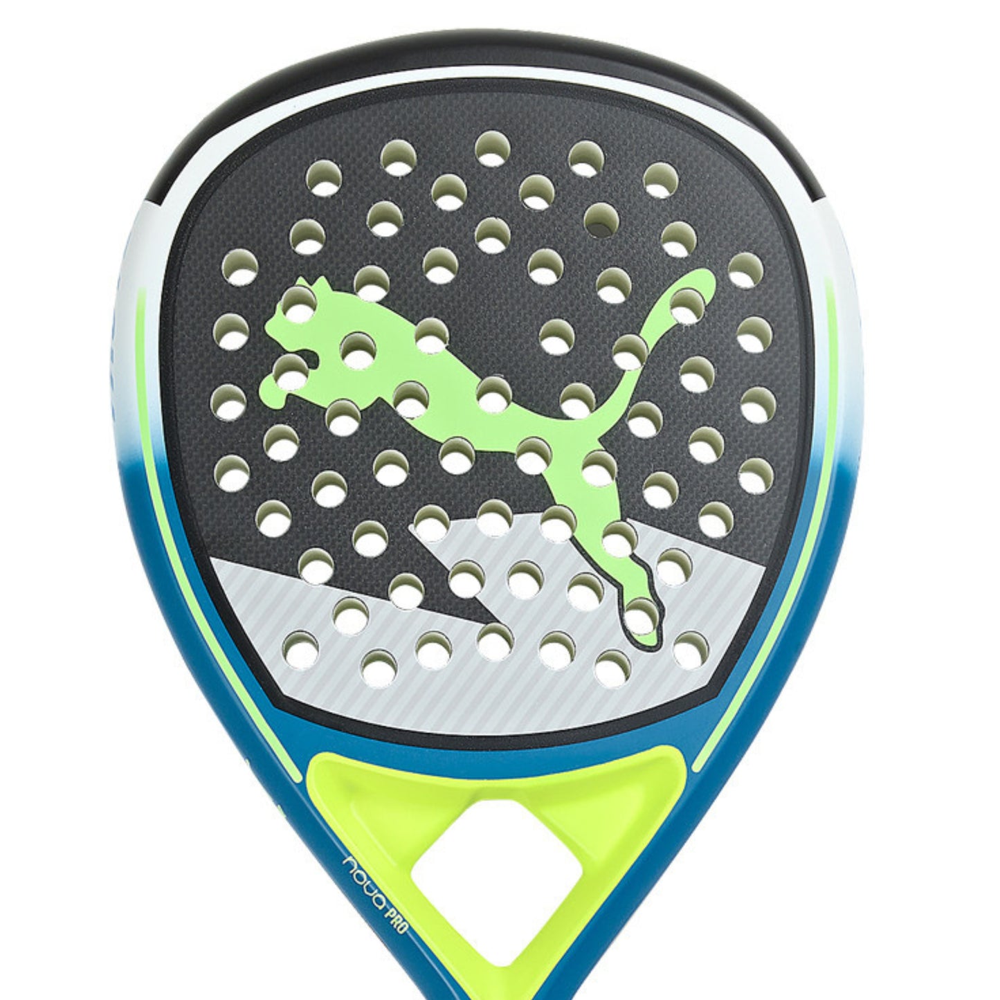 Puma Padel racket with a green logo on a white background
