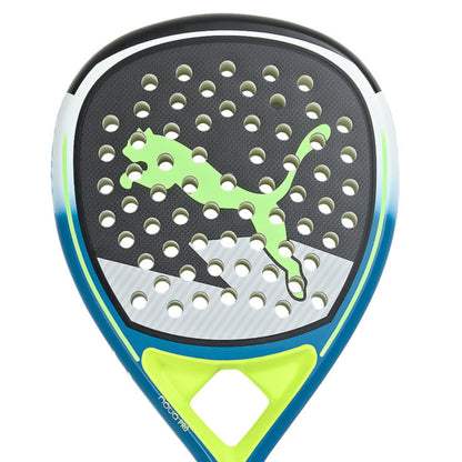 Puma Padel racket with a green logo on a white background
