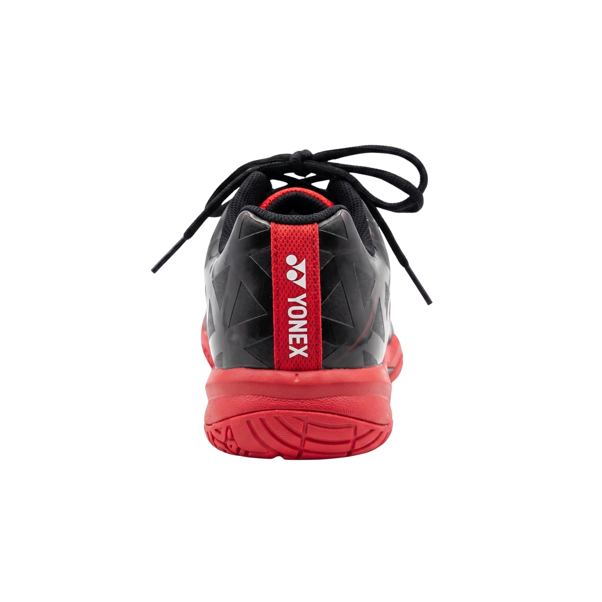 Black and red athletic shoe with Yonex branding on a white background