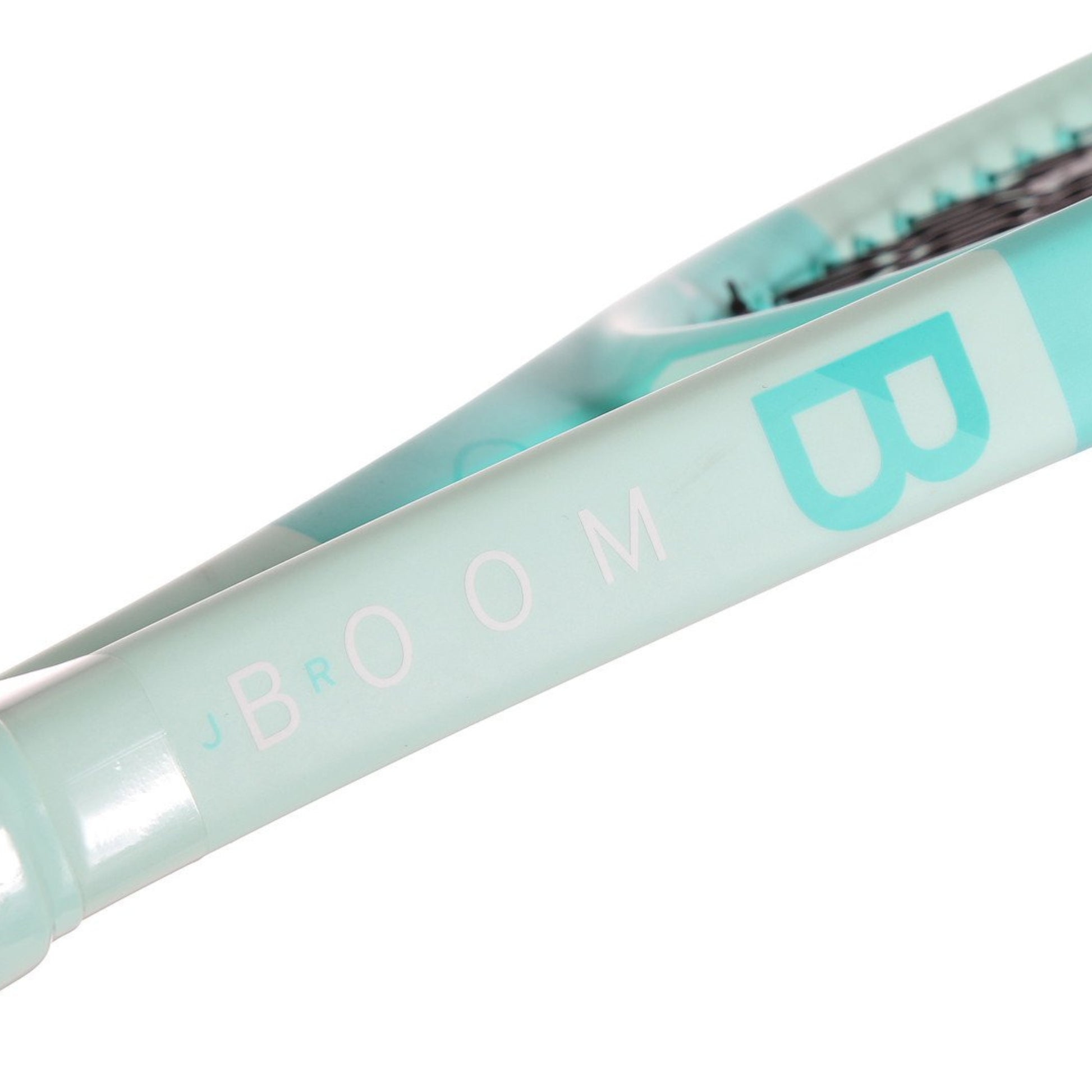 Light blue tennis racket with 'Boom' branding on a white background