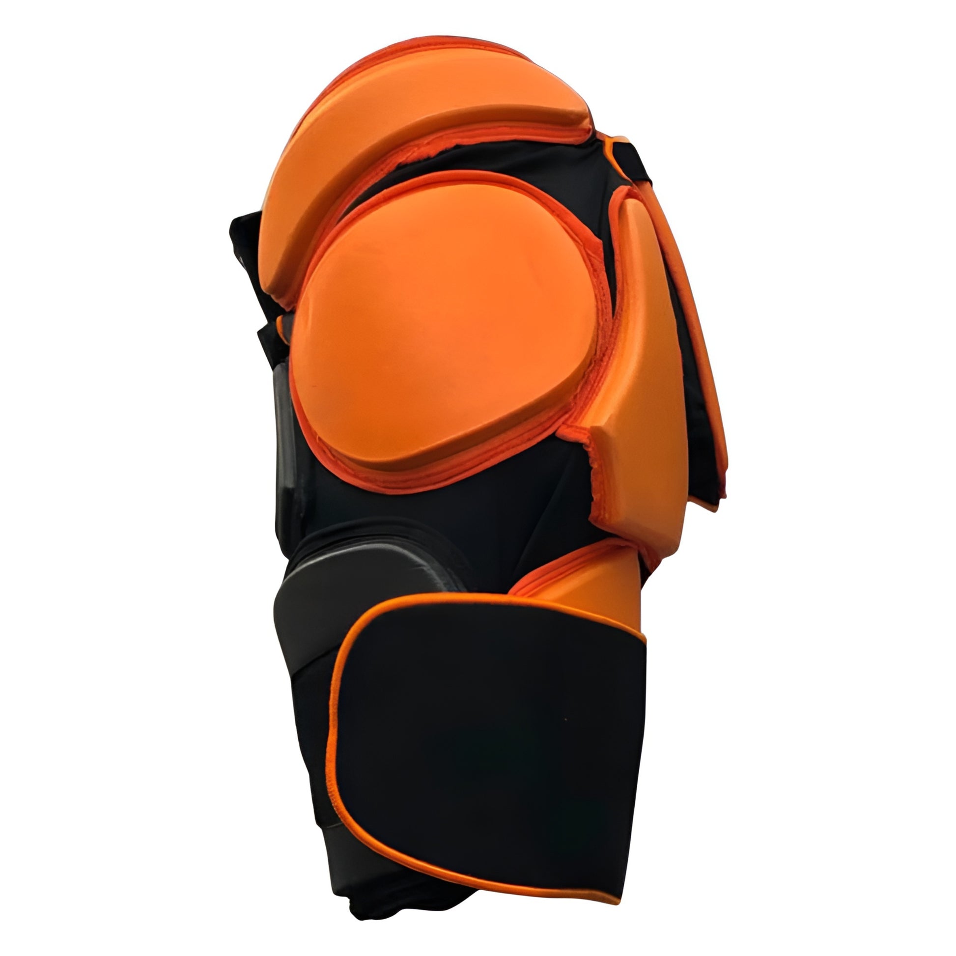 Orange and black protective gear on a white background