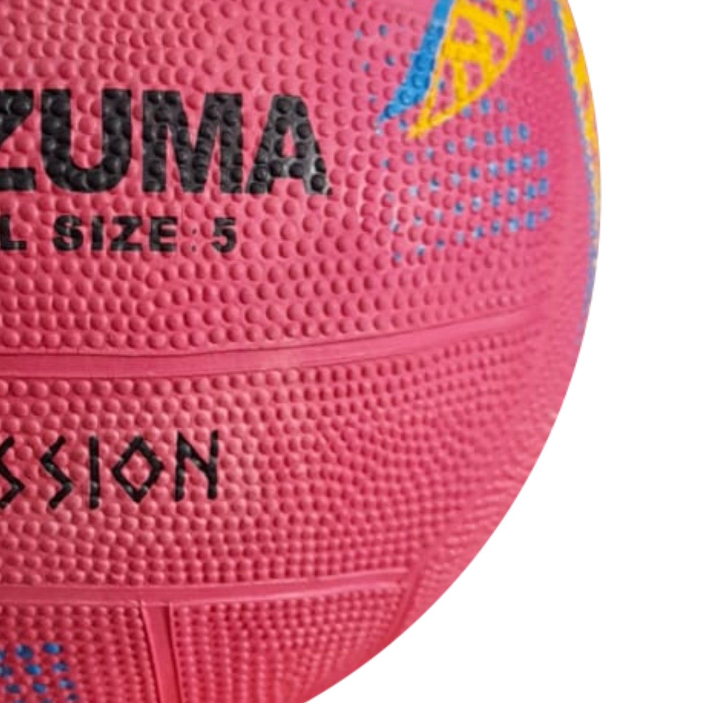 Pink netball with colorful patterns on a white background
