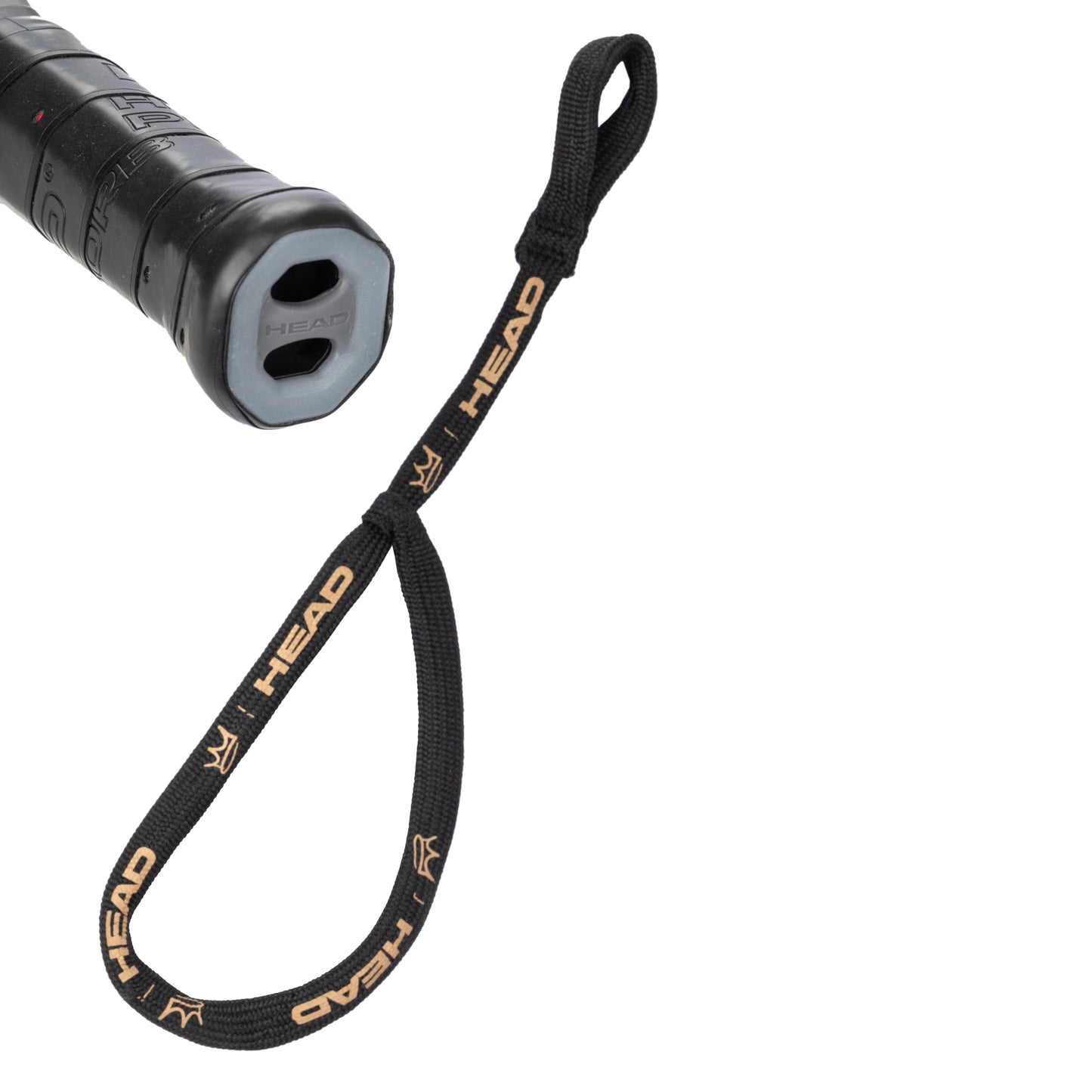 Handel of a padel racket with armwrist and head branding