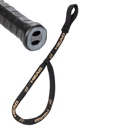 Handel of a padel racket with armwrist and head branding