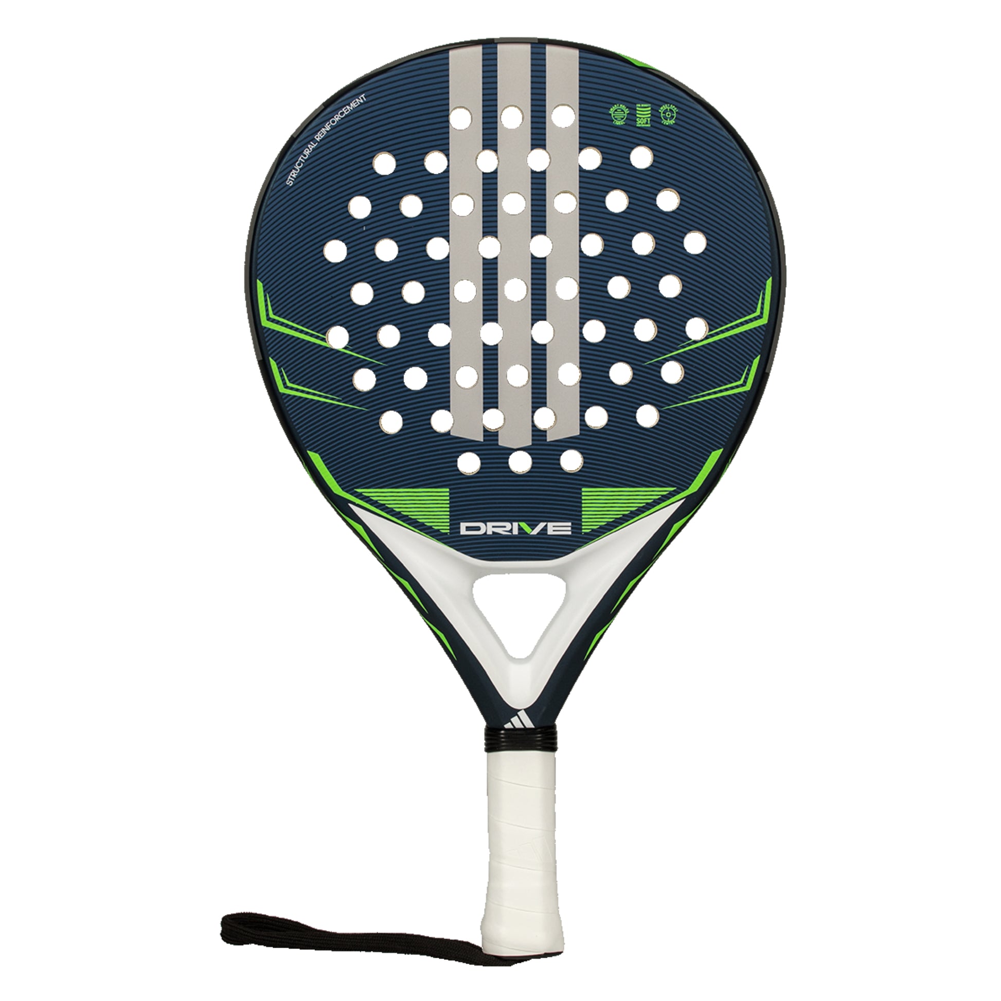 Adidas Padel racket with blue and green design on a white background