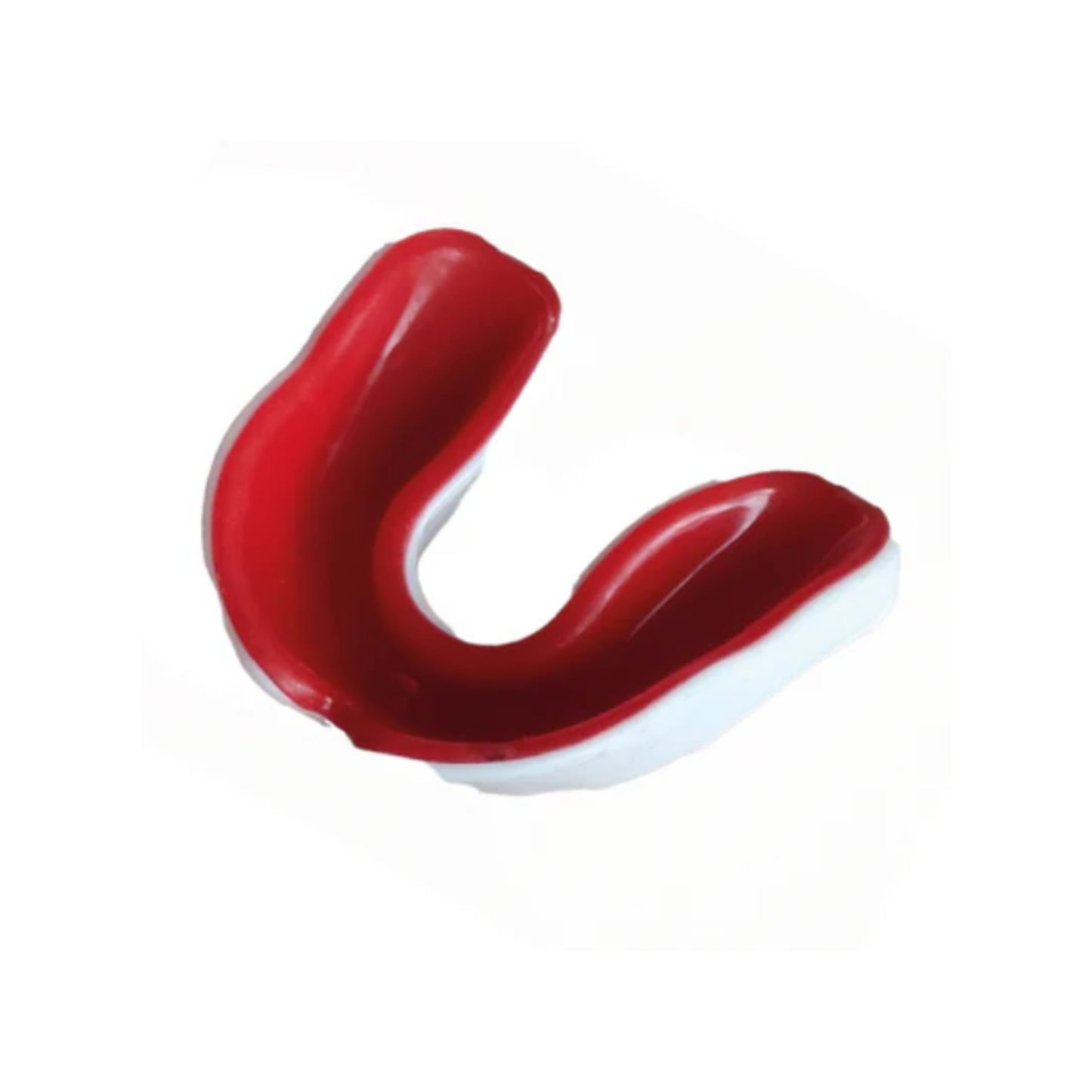 Red and white mouthguard on a white background