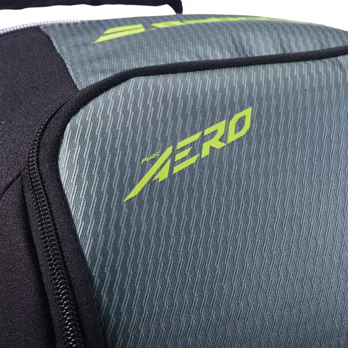 Close-up of a backpack bag with 'Aero' branding on a gray background