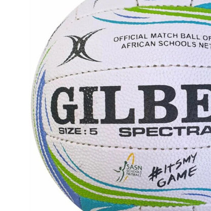 Gilbert Spectra netball with branding and text on a white background
