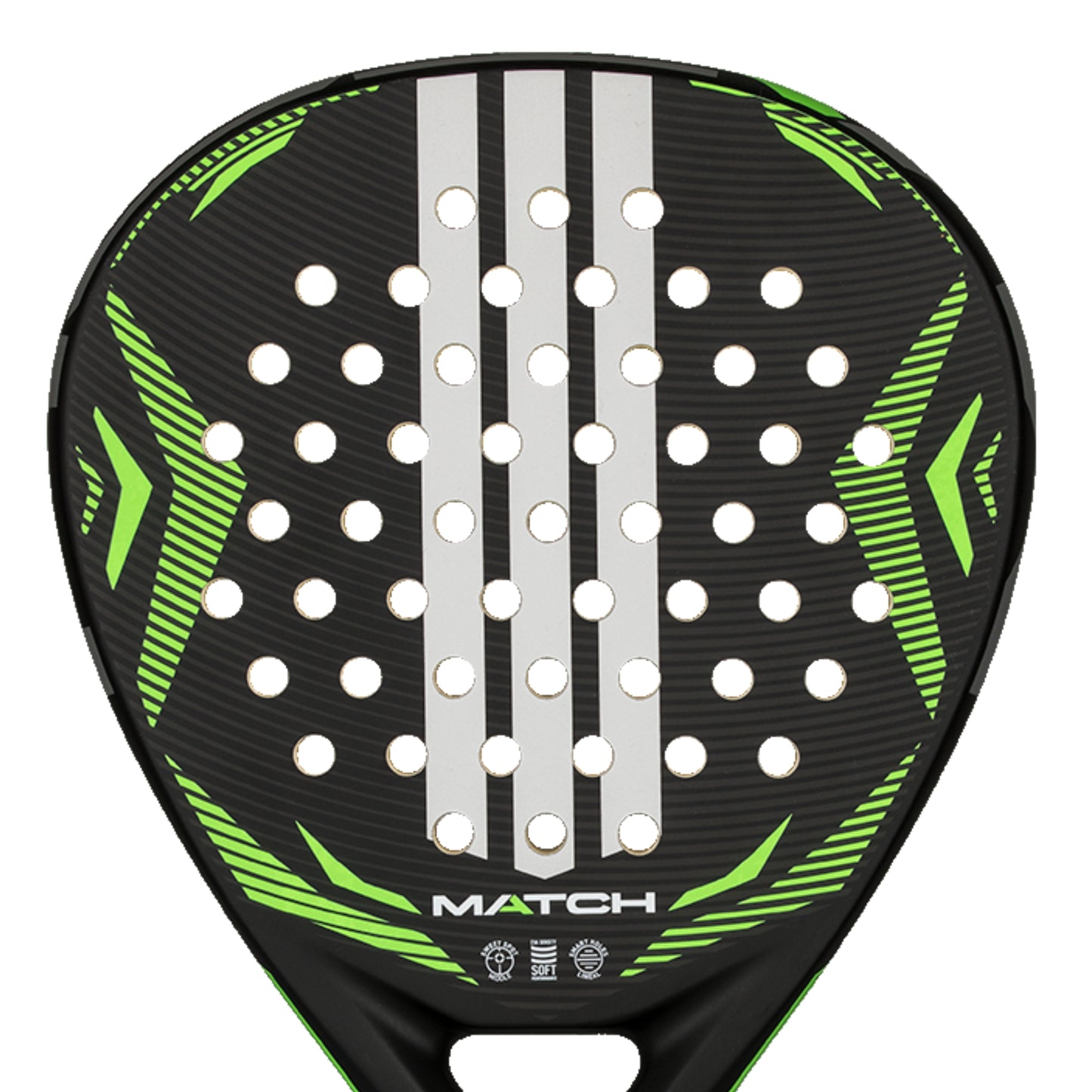 Padel racket with green and black design on a white background