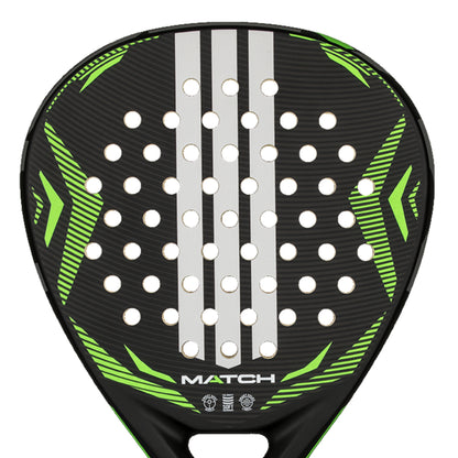 Padel racket with green and black design on a white background