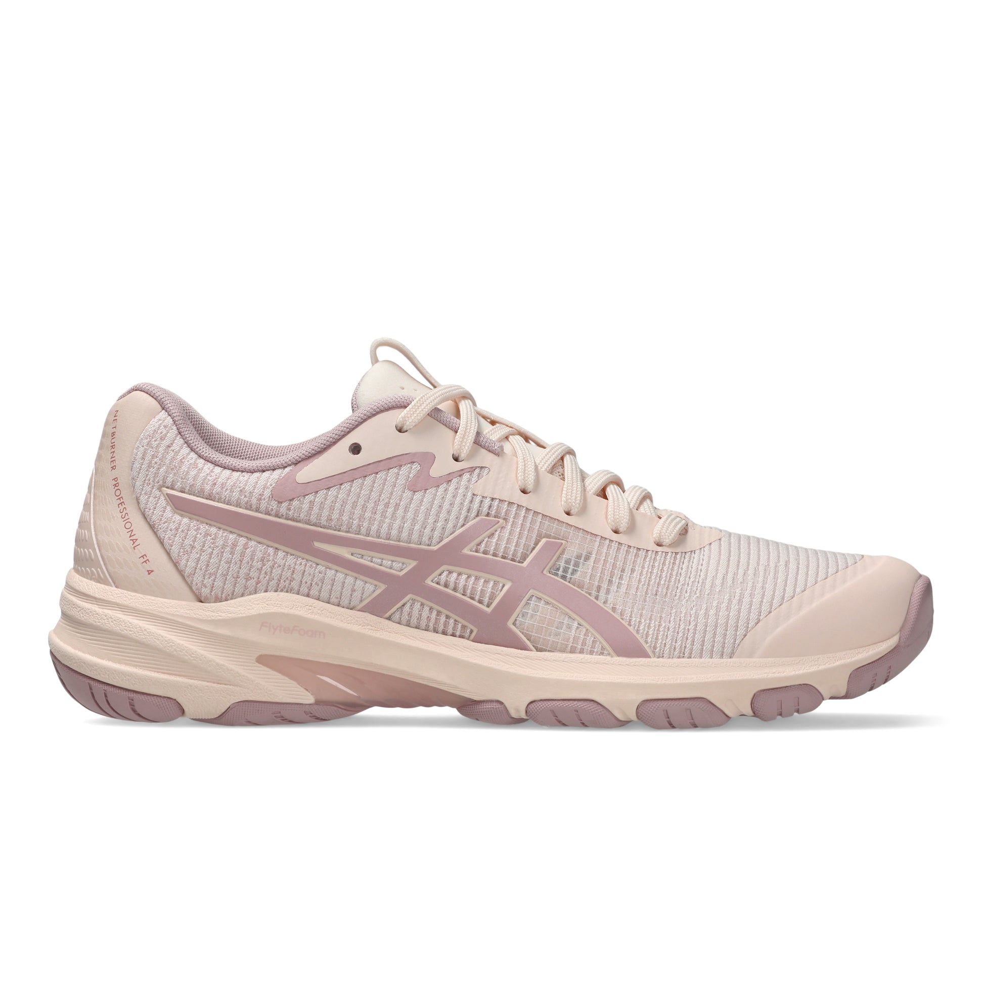 Pink netball shoe on a white background