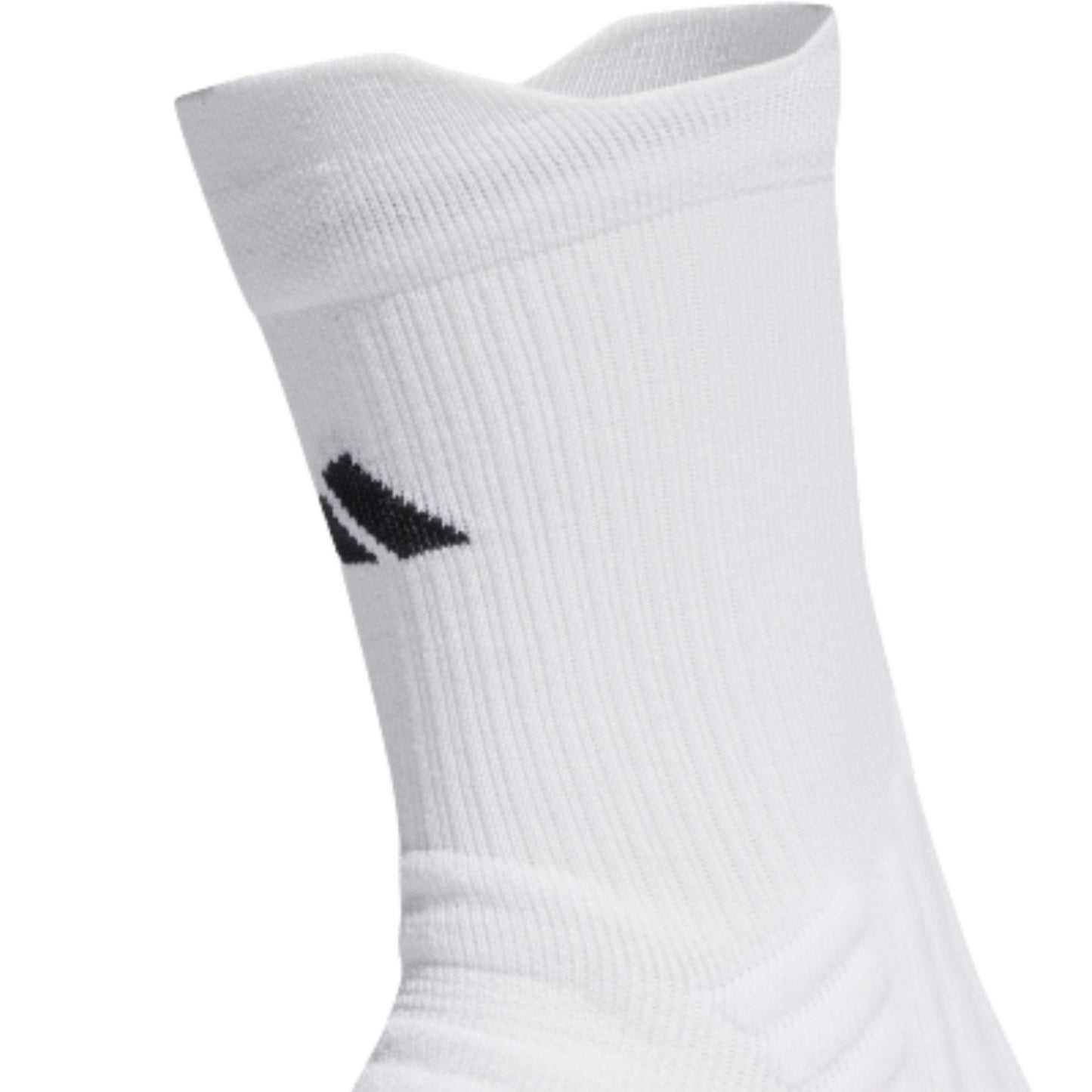 White sock with a adidas logo on a white background