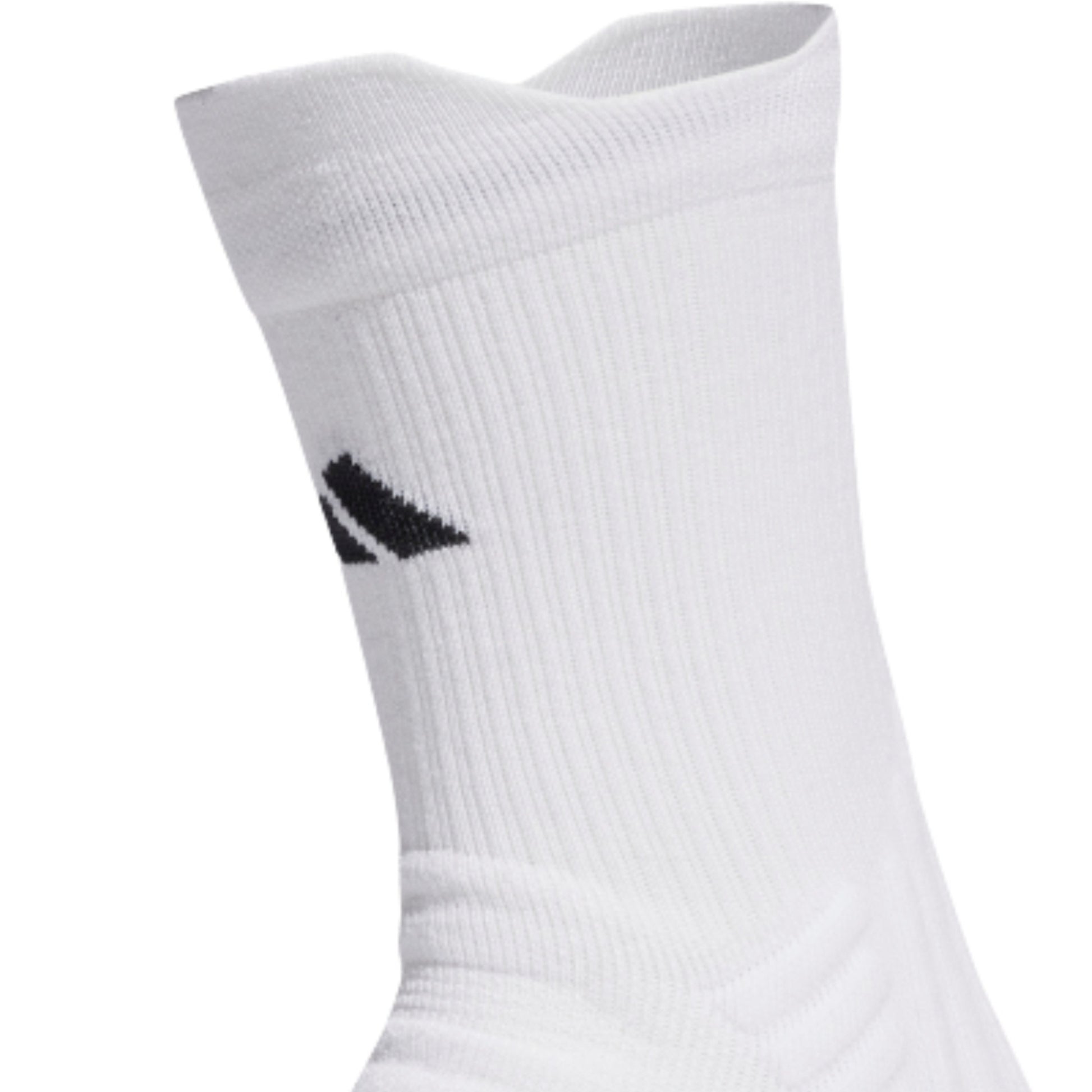 White sock with a adidas logo on a white background
