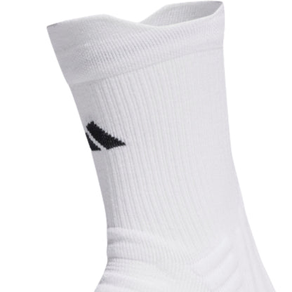 White sock with a adidas logo on a white background