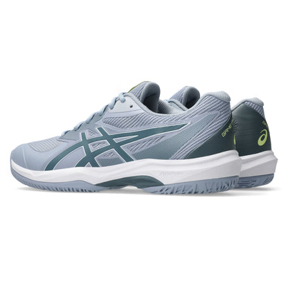 Light gray tennis shoes with white sole on a white background