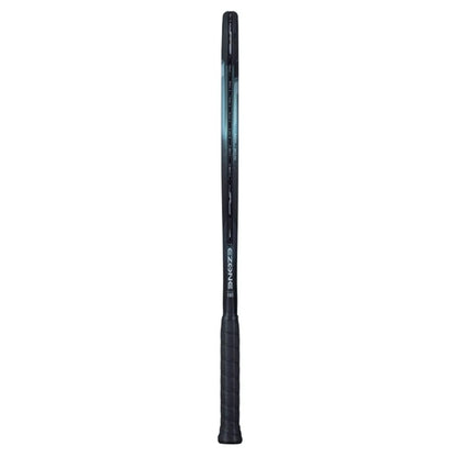 Black tennis racket with Ezone branding on a white background