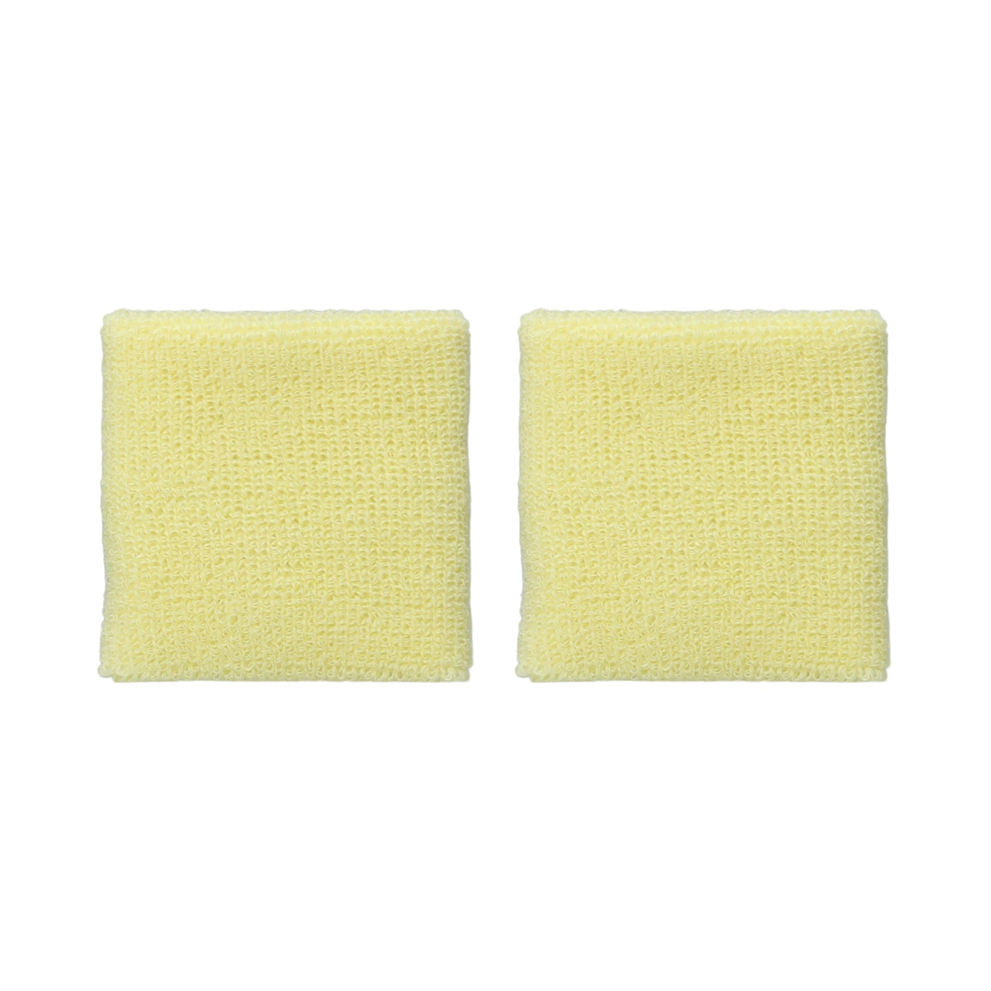 Two light yellow wristbands on a white background