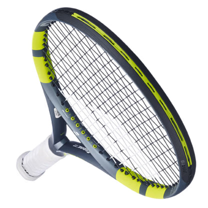 Tennis racket with a white handle on a white background