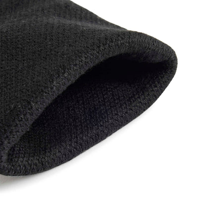 Close-up of a black textured wristband on a white background.
