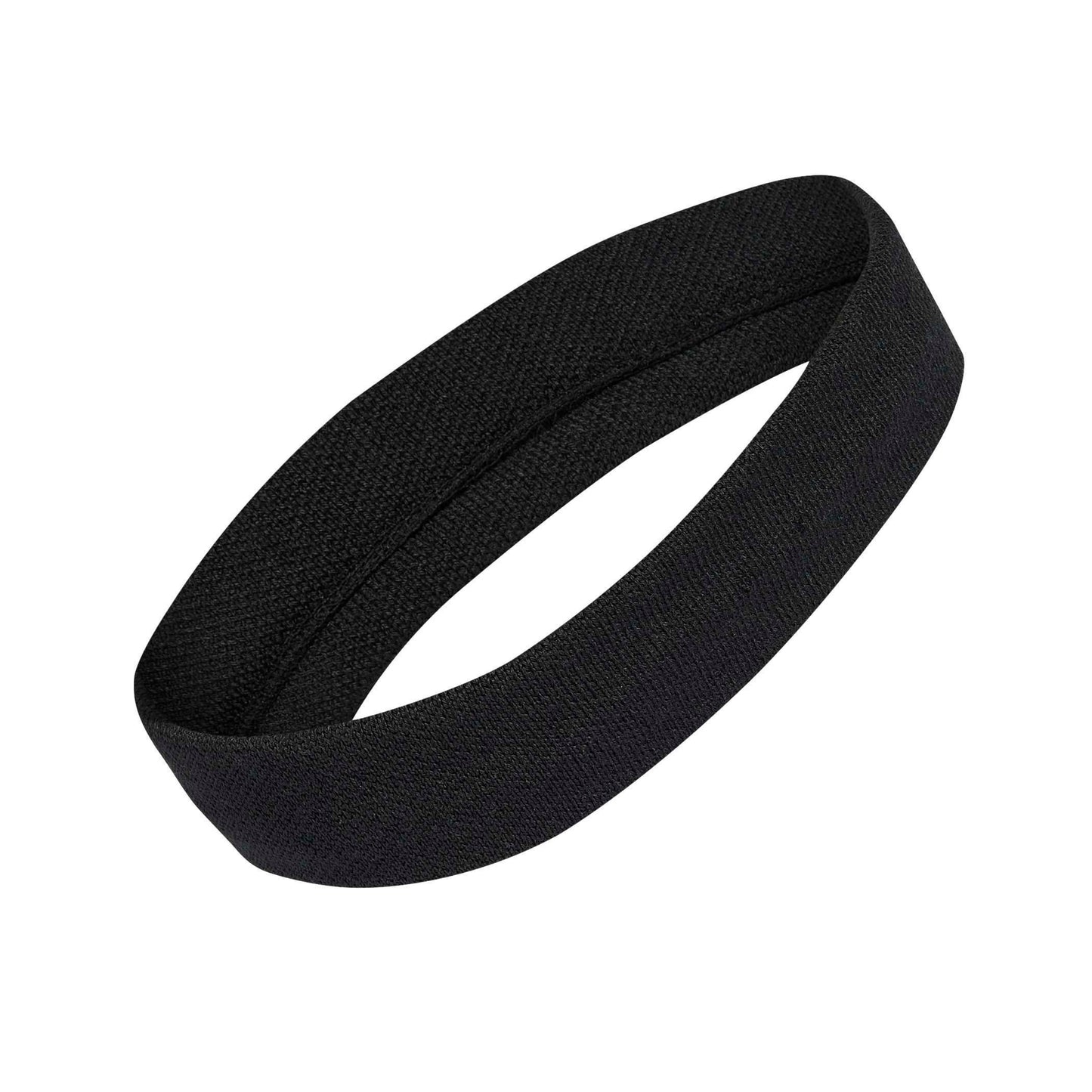 A black fabric headband with a wide, padded design, shown on a plain white background.