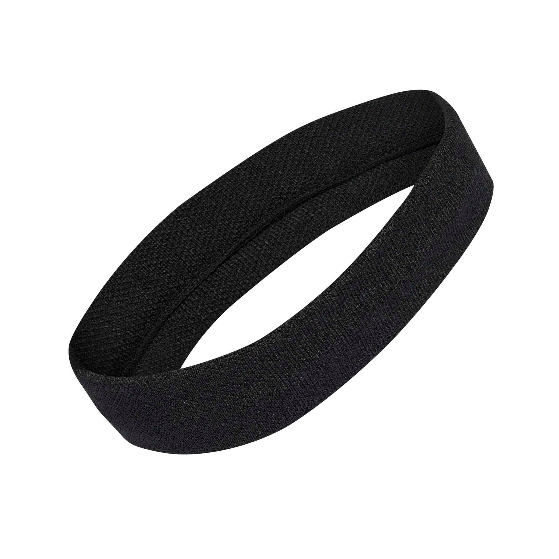 A black fabric headband with a wide, padded design, shown on a plain white background.