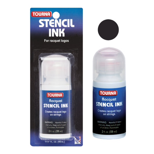 Tourna Racquet Stencil Black Ink packaging and bottle on a white background