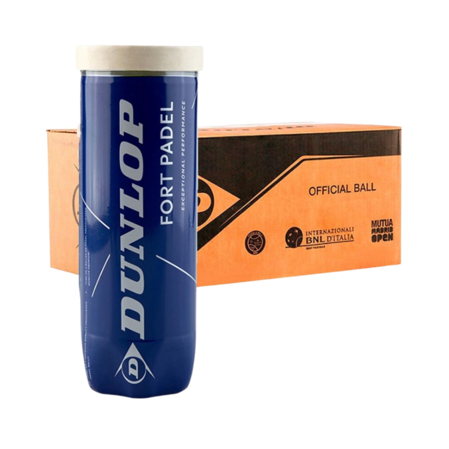 Dunlop Fort Padel tennis ball canister with packaging on a white background