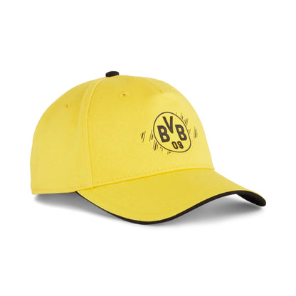 Yellow cap with black logo on a white background
