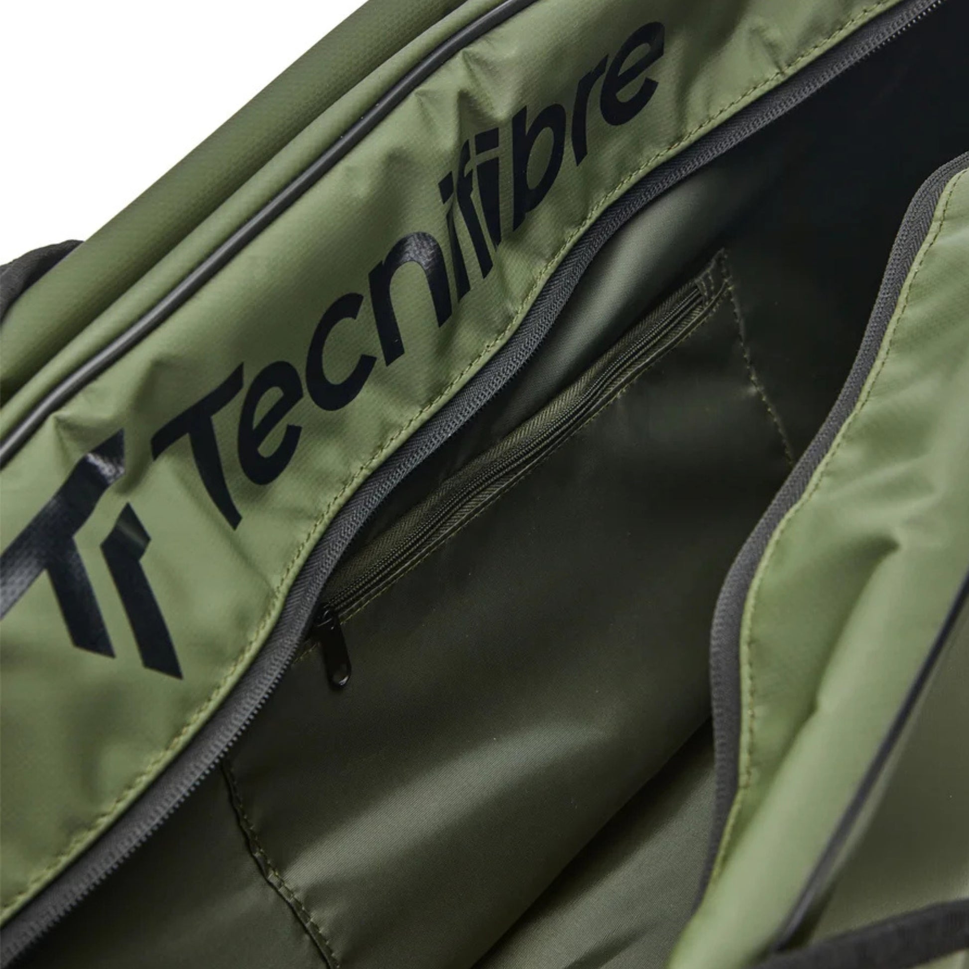 Green Tecnifibre tennis bag with visible branding on a white background