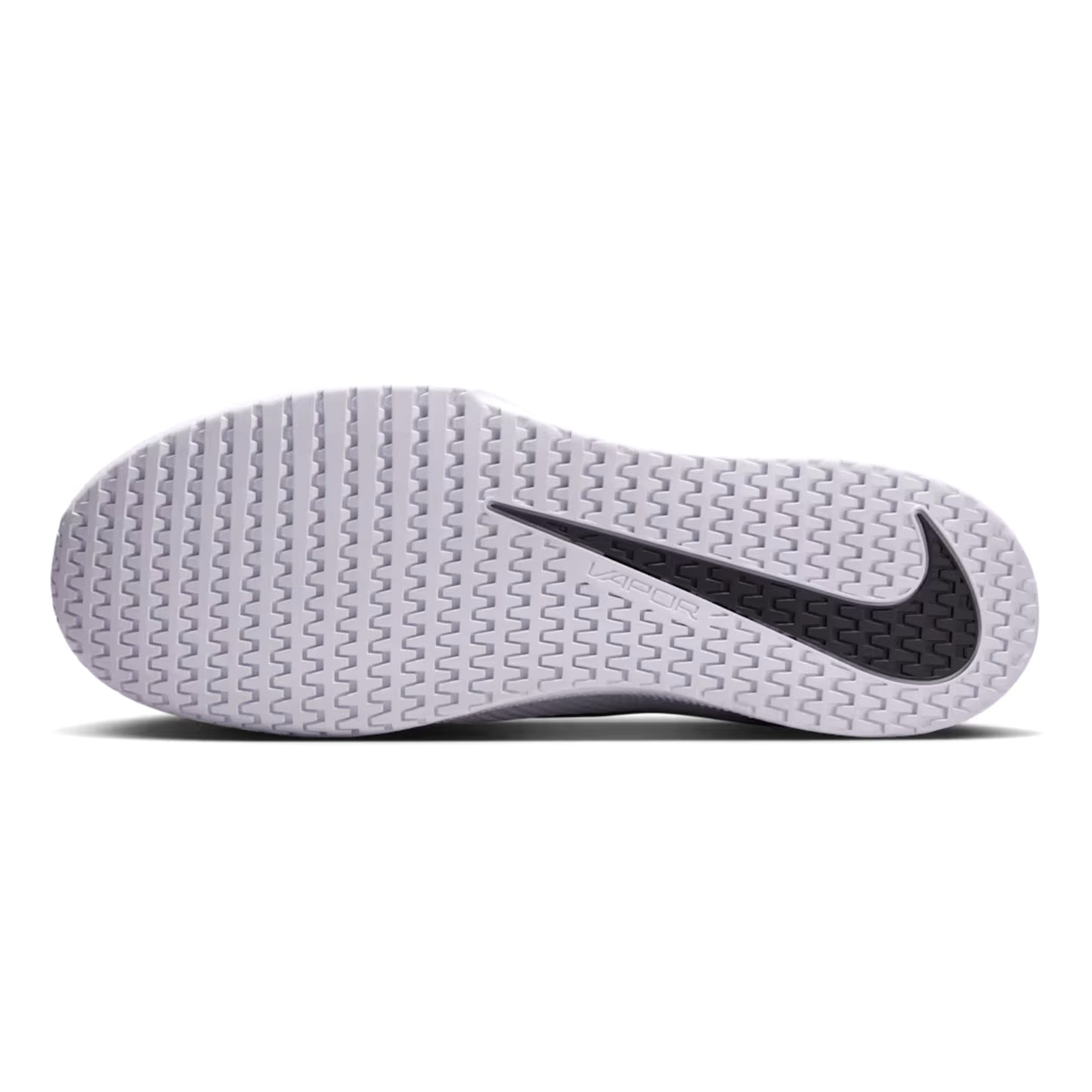 Nike tennis shoe sole with black swoosh logo on a white background