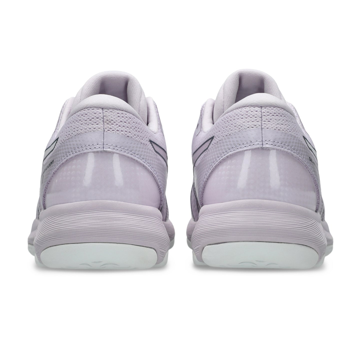 Back view of a light pink Asics shoes on a white background