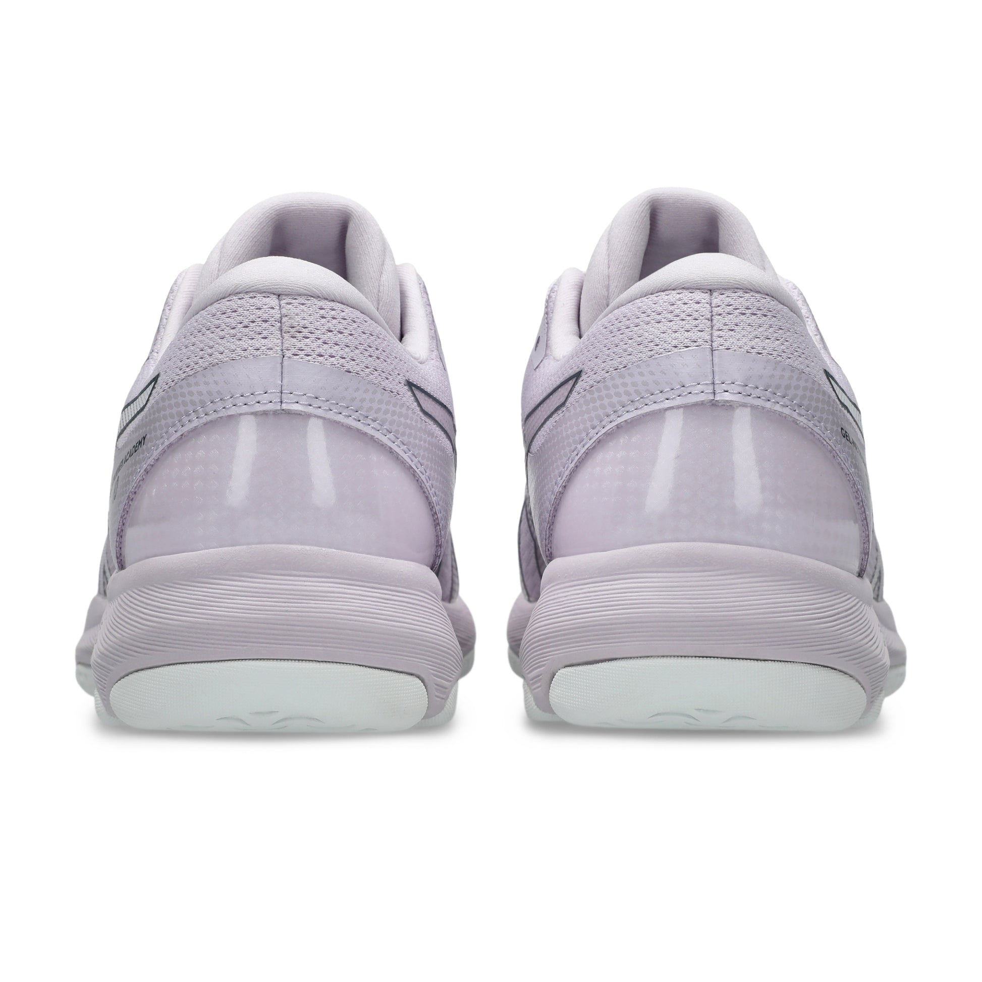Back view of a light pink Asics shoes on a white background