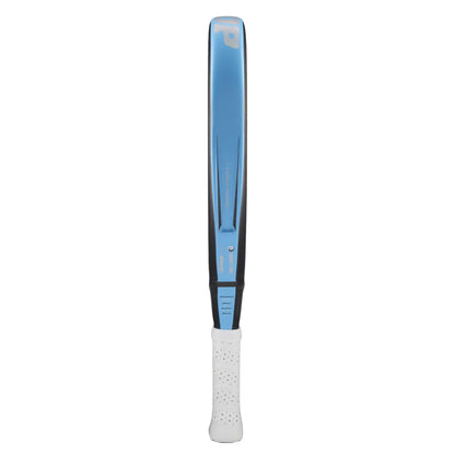 Dunlop padel racket with blue side and white handle on a white background
