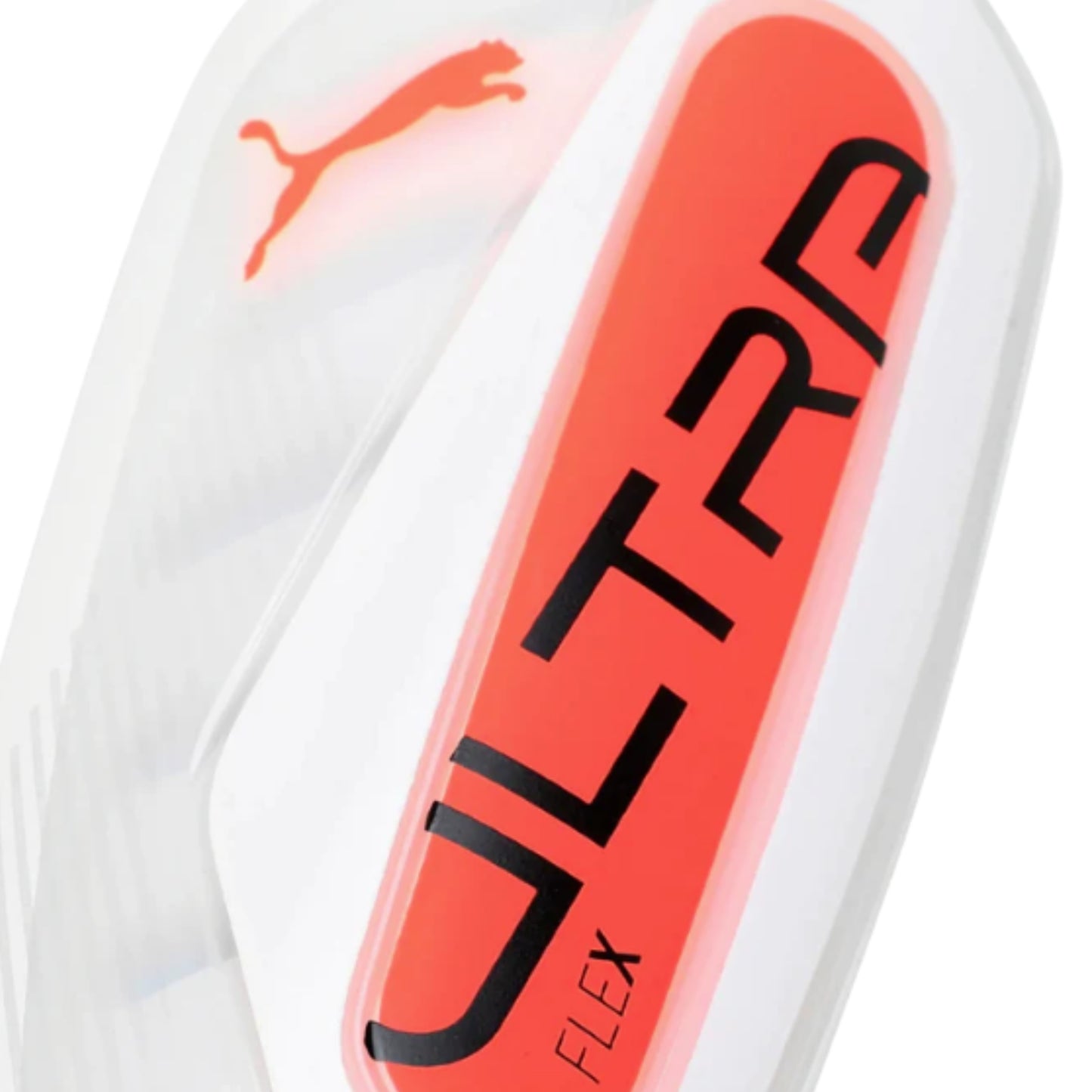 Puma Ultra Flex shin guard with red and white design on a white background
