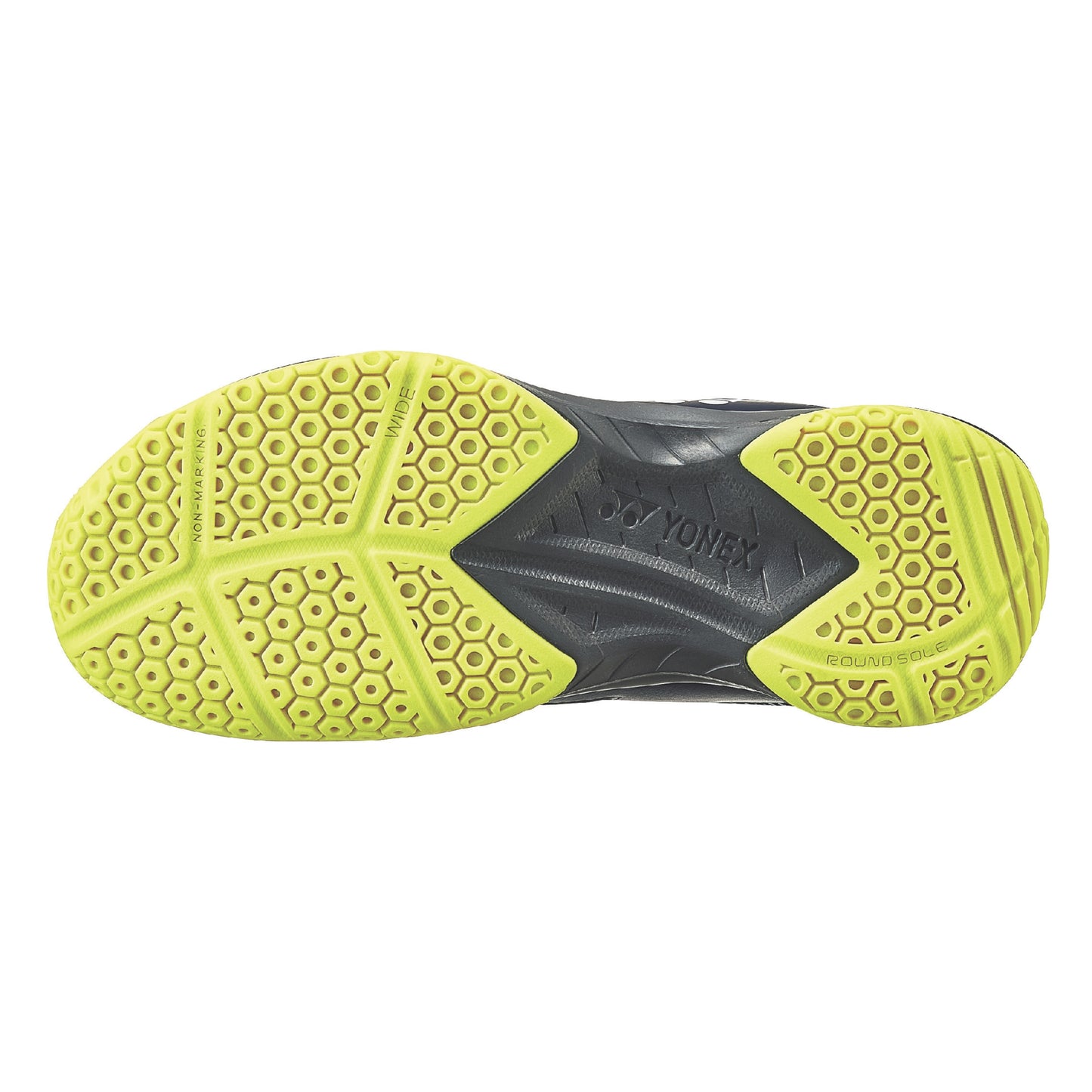 Close-up of a Yonex athletic shoe sole on a white background