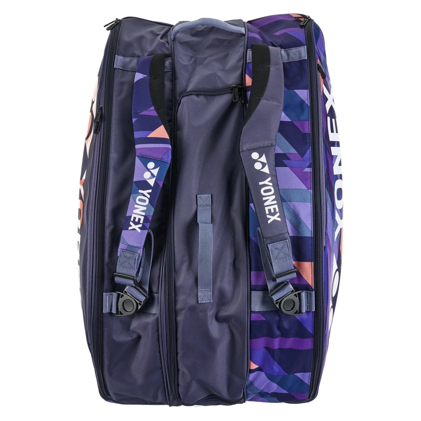 Yonex tennis bag with colorful design and visible branding on a white background