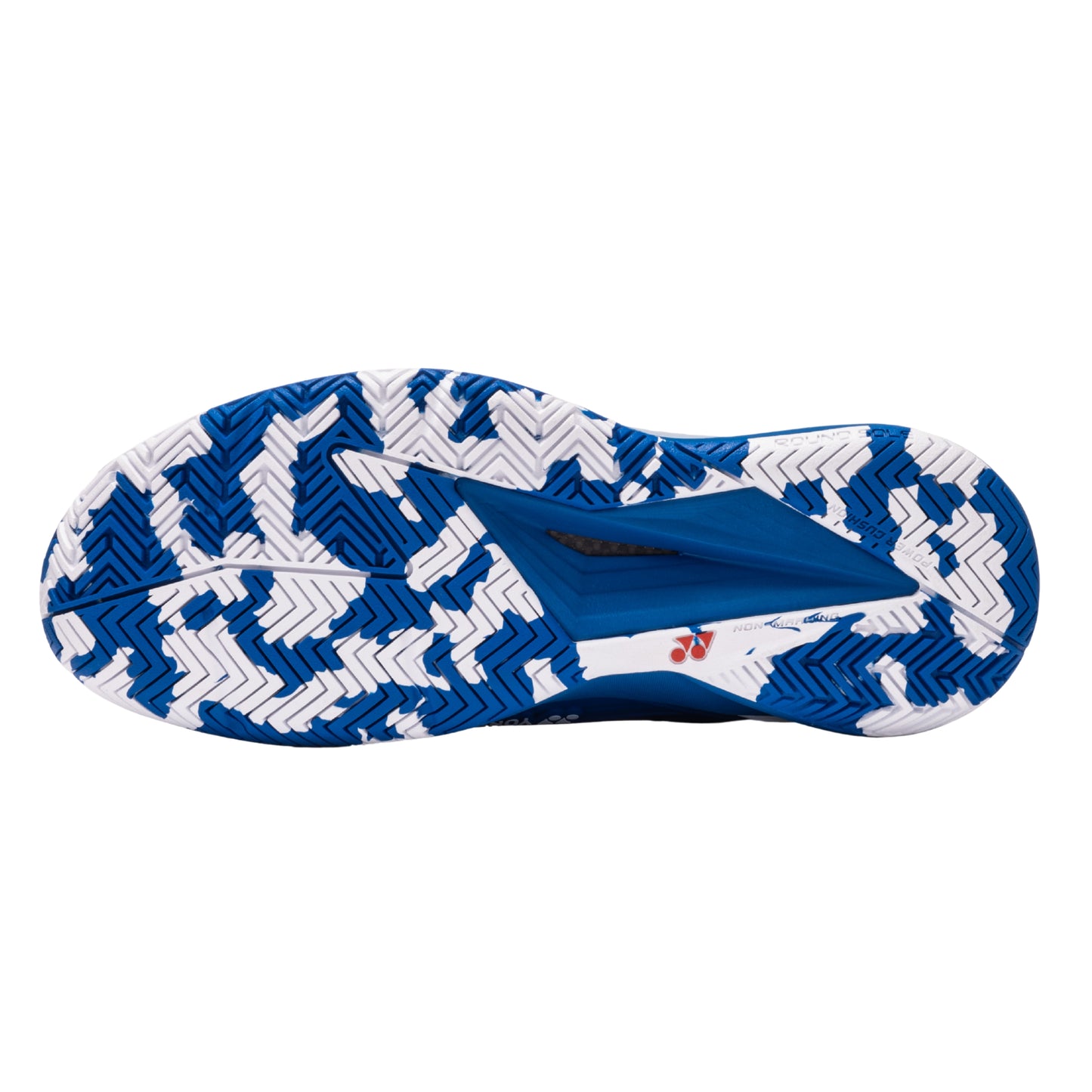 Blue and white tennis shoe sole with pattern on a white background