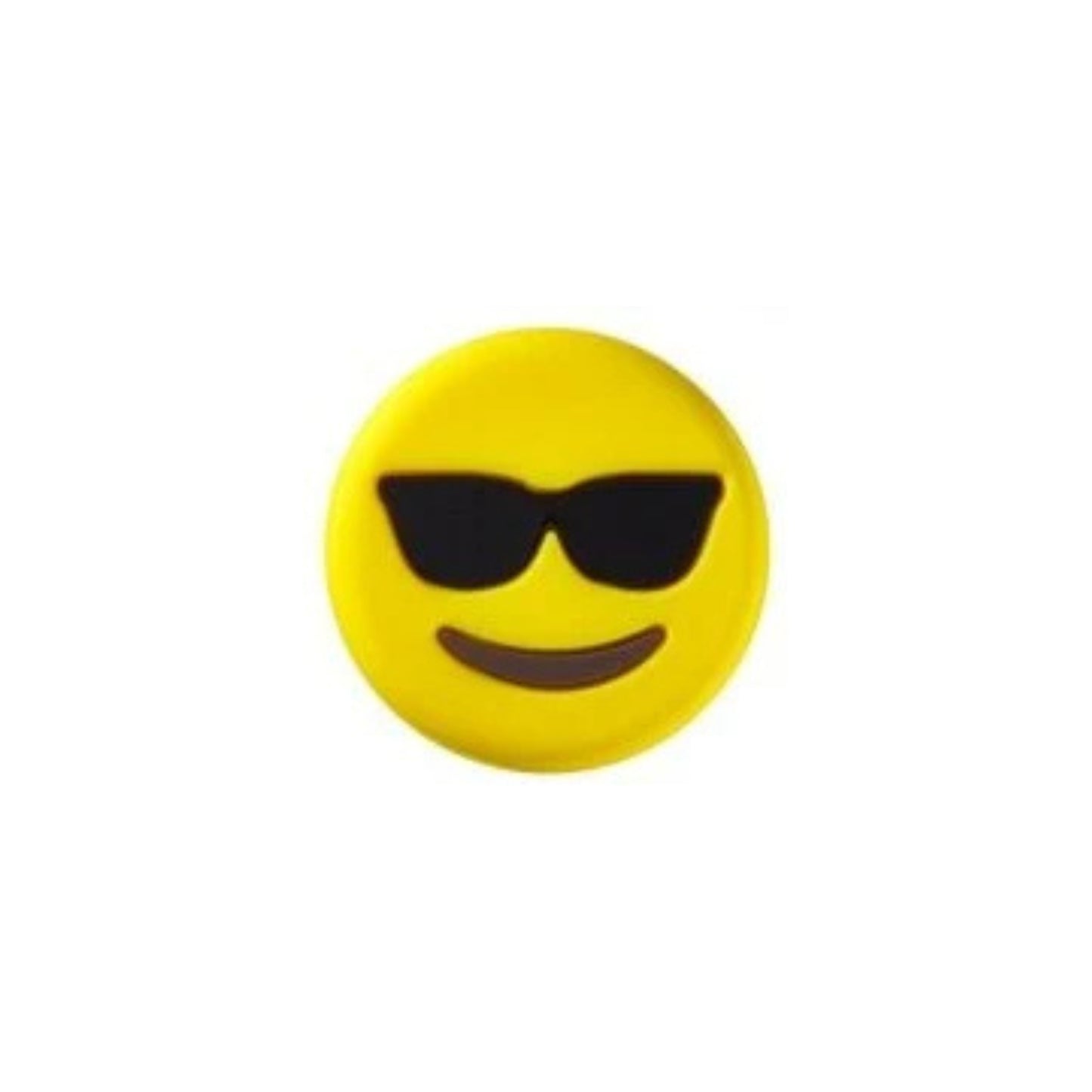 Yellow emoji dampener with sunglasses on a white background