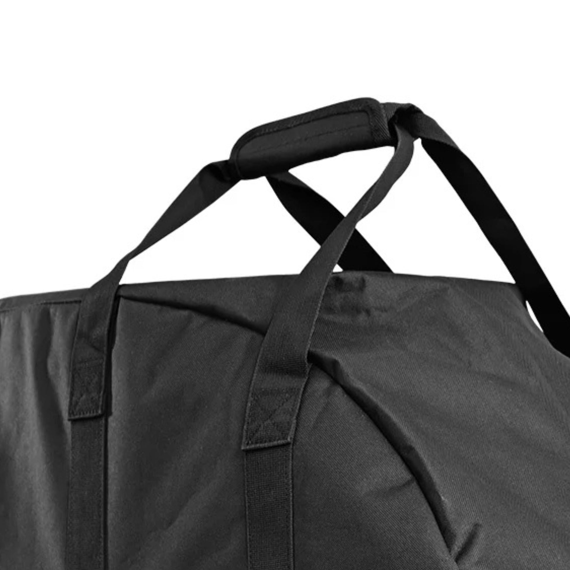 Black carry bag with handle and shoulder straps on a white background