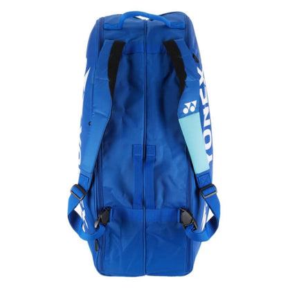 Blue Yonex tennis bag on a white background