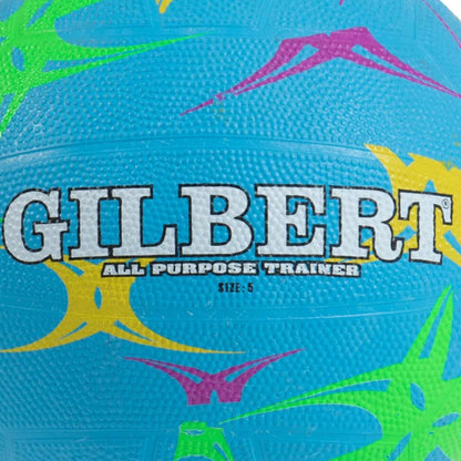 Gilbert blue sports ball with colorful patterns and 'Gilbert' branding