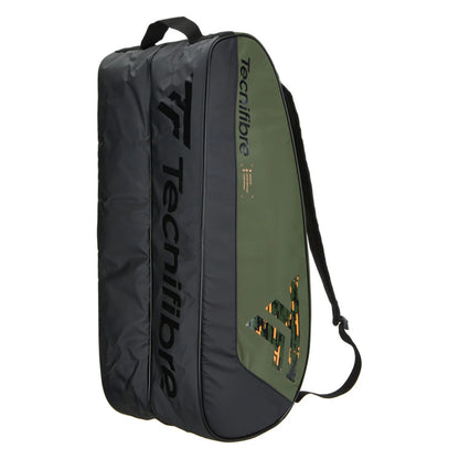 Tecnifibre tennis bag with green and black design on a white background