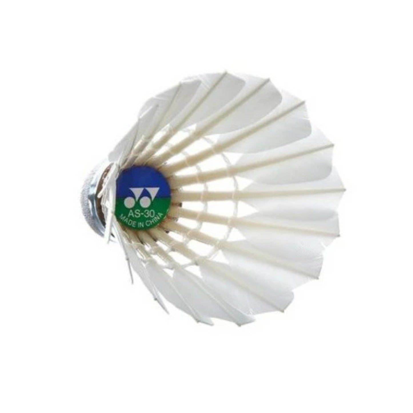 White badminton shuttlecock with Yonex logo on a white background