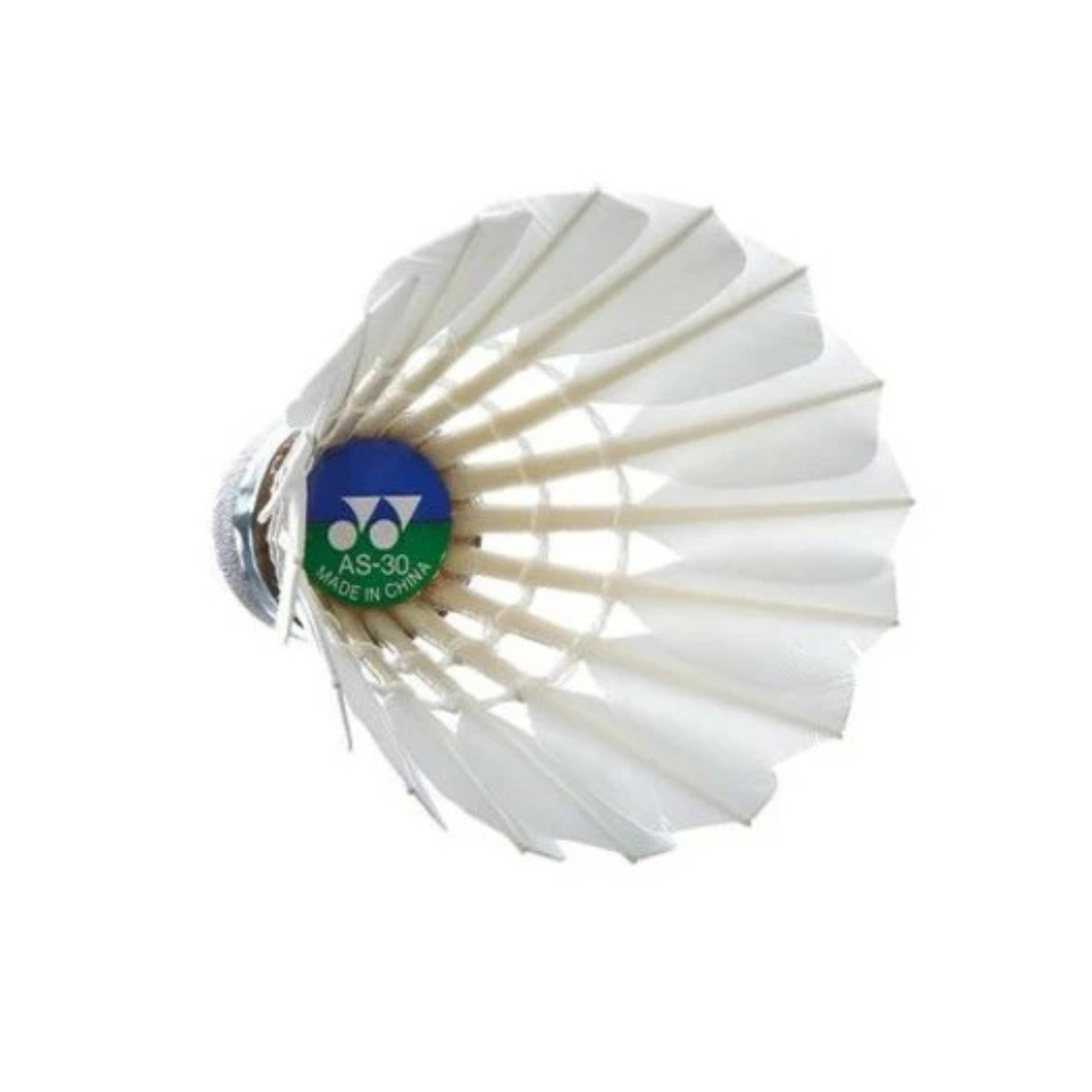 White badminton shuttlecock with Yonex logo on a white background